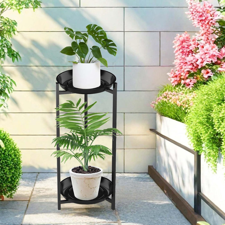 Lnrkai 2 Etagen Metall Blumenständer, Schwarz Pflanzenständer Blumenregal, Blumentopf Ständer für Pa