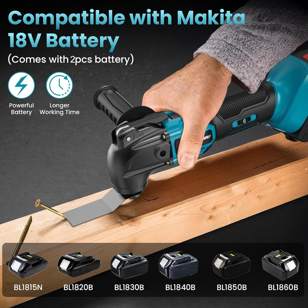 Multifunktionswerkzeug Akku, Oszillationswerkzeug mit 2pcs 2.0Ah Akkus, Kompatibel mit Makita 18V, 6