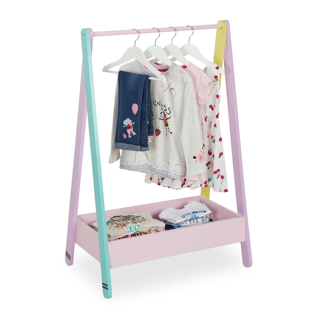Relaxdays Kinder Kleiderständer, Kleiderstange für Kinderzimmer, mit Ablage, HBT: 99x64,5x42 cm, Kin