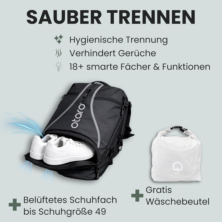 Otaro Tennisrucksack mit Schuhfach (Für 2 Tennisschläger) Inkl. Separierten Schuhfach & Schlägerschu