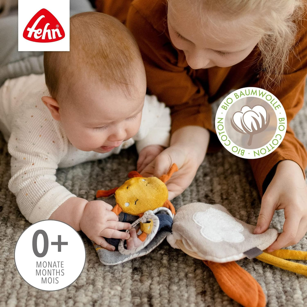 Fehn Fühlbuch Esel & Teddy - Buggybuch mit Bio Baumwolle - Babyspielzeug Buch mit Rassel, Raschelpap