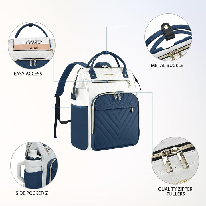 VANKEAN 15.6 Zoll Laptop-Rucksack für Damen Herren,Beige-Haze-Blau | Computer-Arbeitstasche,Grosse K