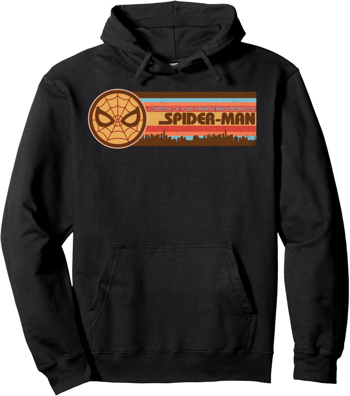 Marvel Spider-Man Retro Striped Skyline Pullover Hoodie