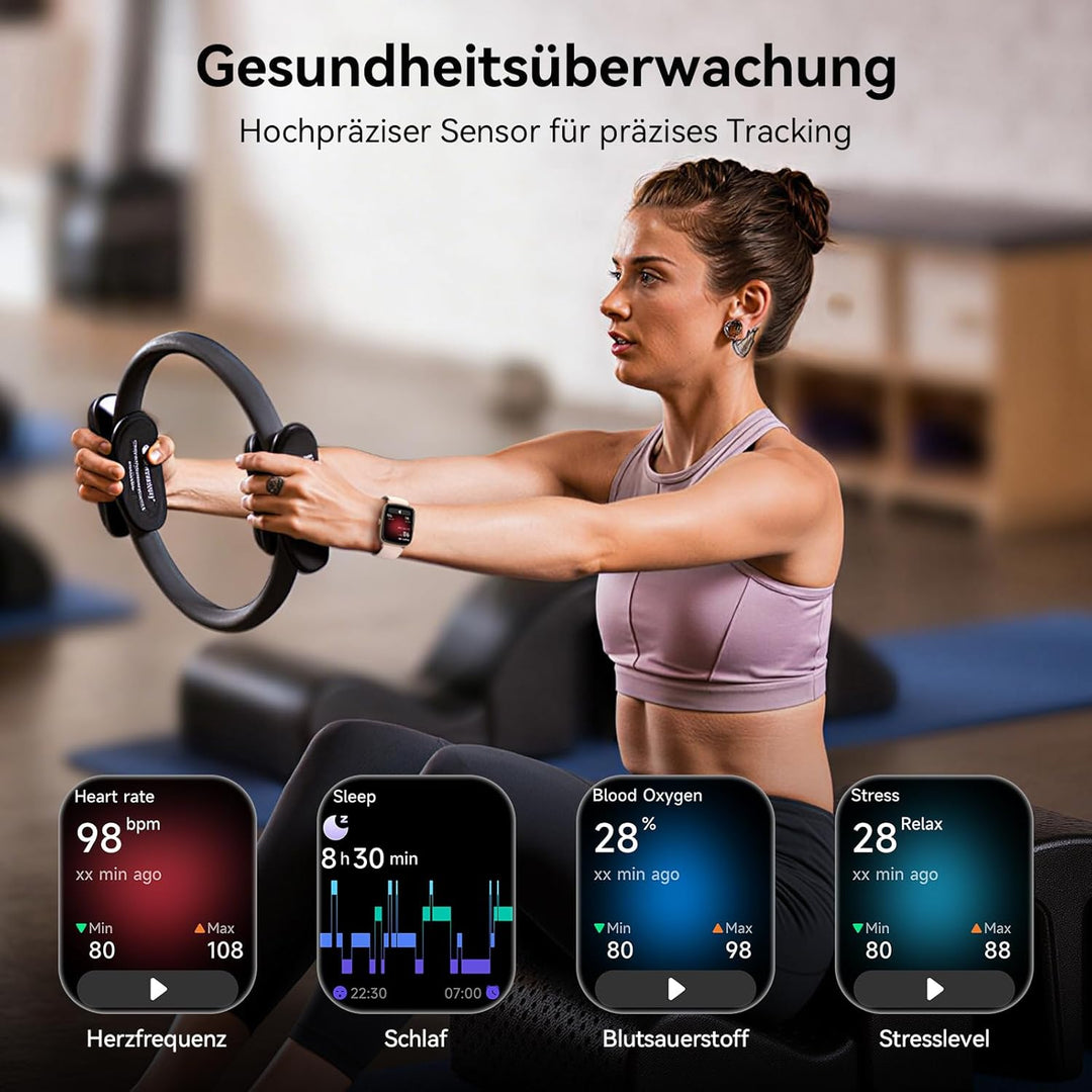 Yoever Smartwatch Damen mit Telefonfunktion - 1.85" Fitnessuhr Damen mit Herzfrequenz SpO2 Schlafmon