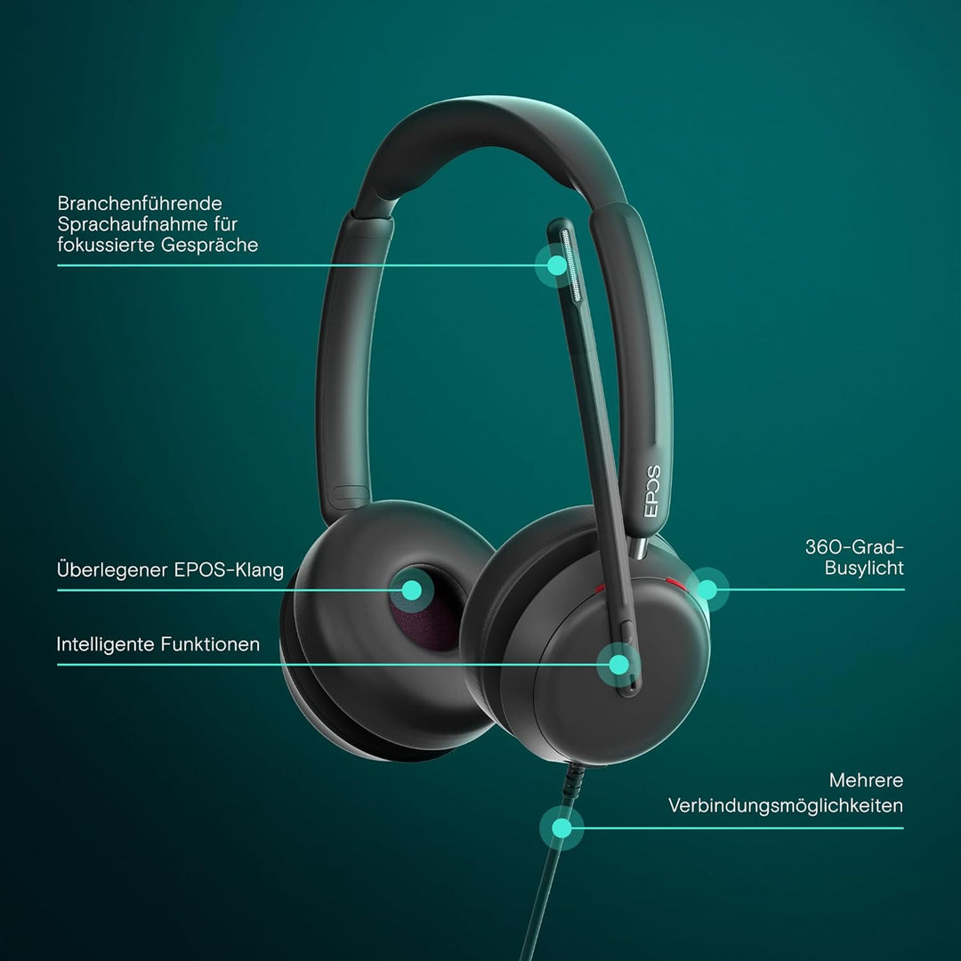EPOS IMPACT 860 - Doppelseitiges kabelgebundenes USB-C & USB-A-Headset für PC mit Noise-Cancelling-M