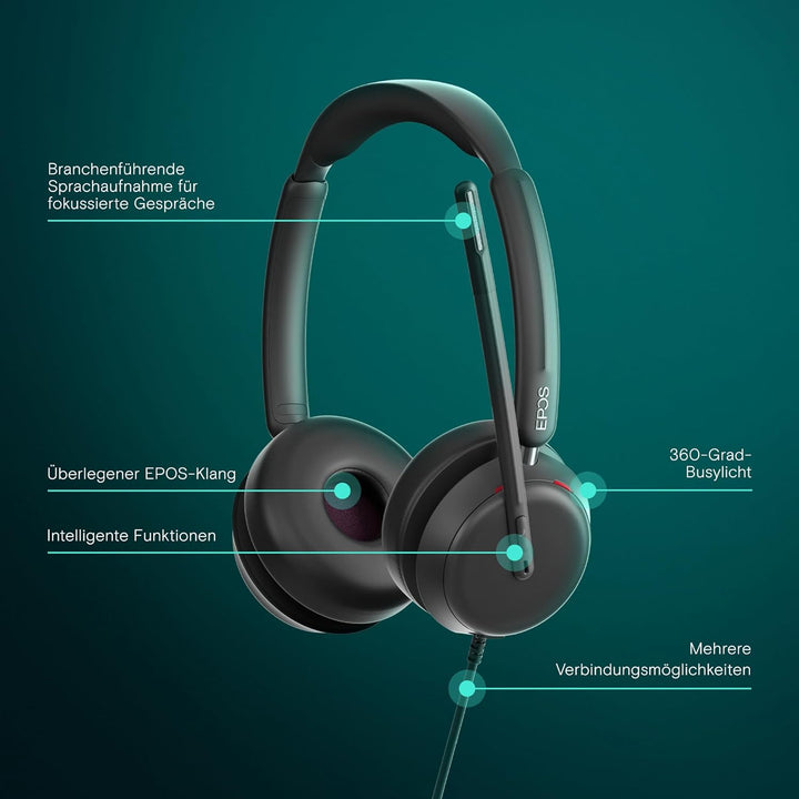 EPOS IMPACT 860 - Doppelseitiges kabelgebundenes USB-C & USB-A-Headset für PC mit Noise-Cancelling-M