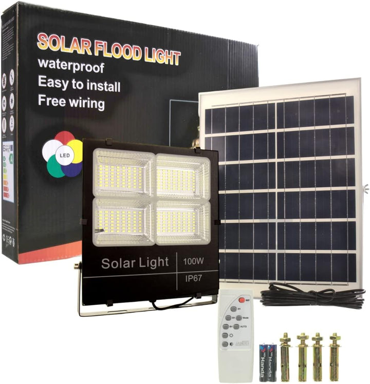 JANDEI - LED-Projektor Solar 1300 Lumen, 100 W separater Lithium-Akku 224 LEDs