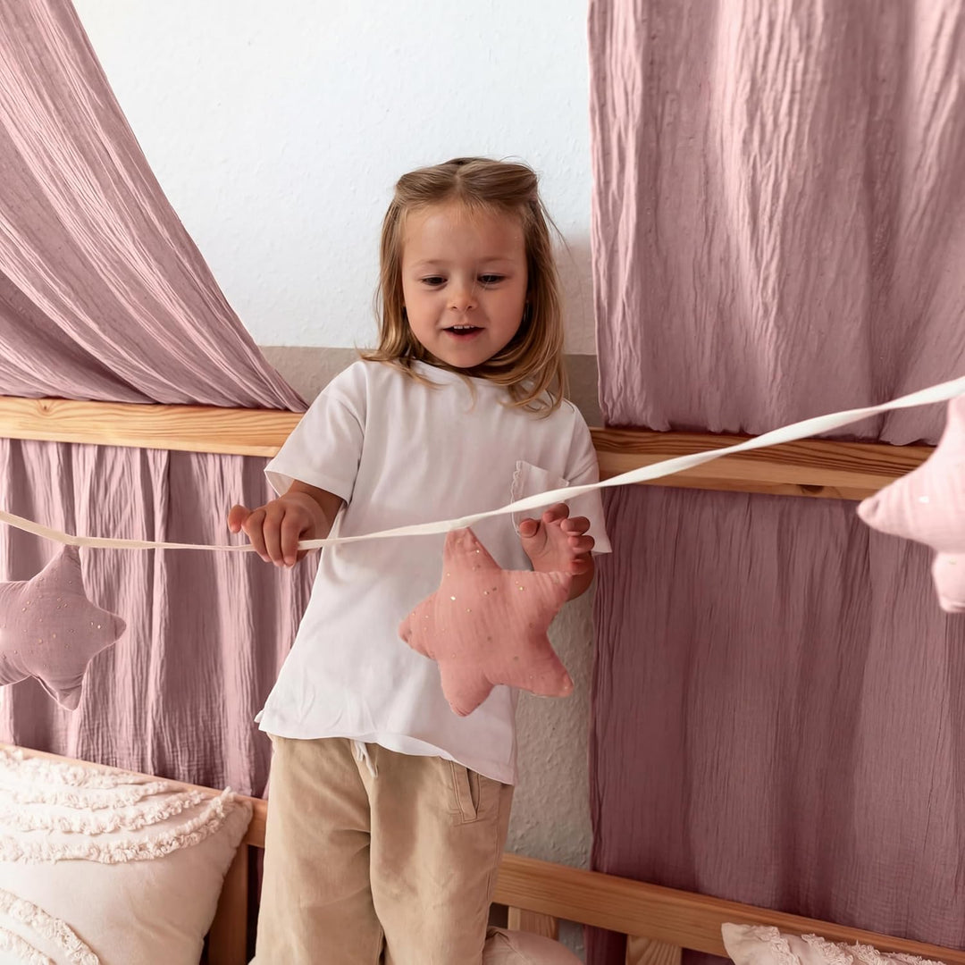 LILIMAUS Wimpelkette Stoff [mit Goldapplikation in 12 Farben] Wimpelkette Kinderzimmer - 100% Baumwo