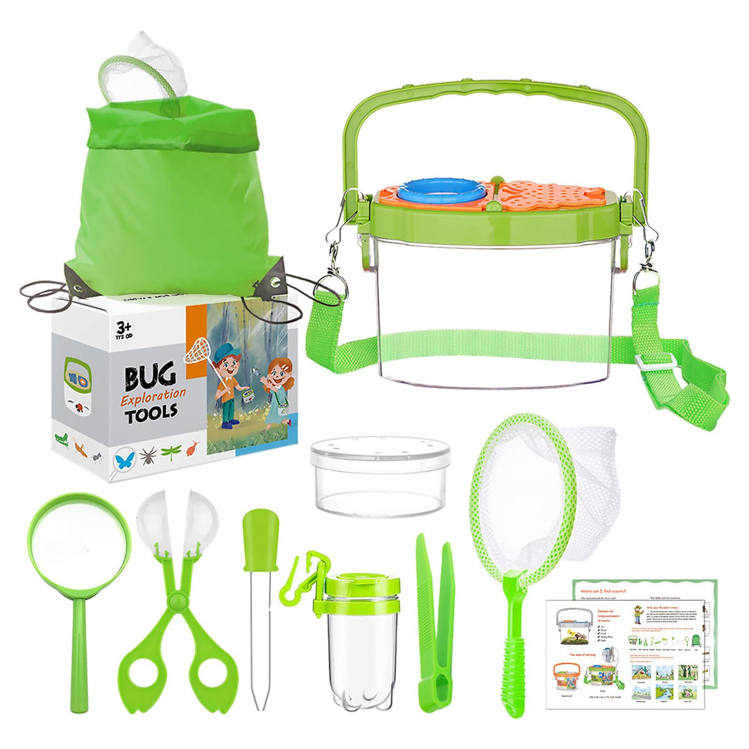 11 Stück Forscherset Outdoor Spielzeug Set, mit Insektenfänger, Becherlupe, Mikroskop, Pinzette, Kor
