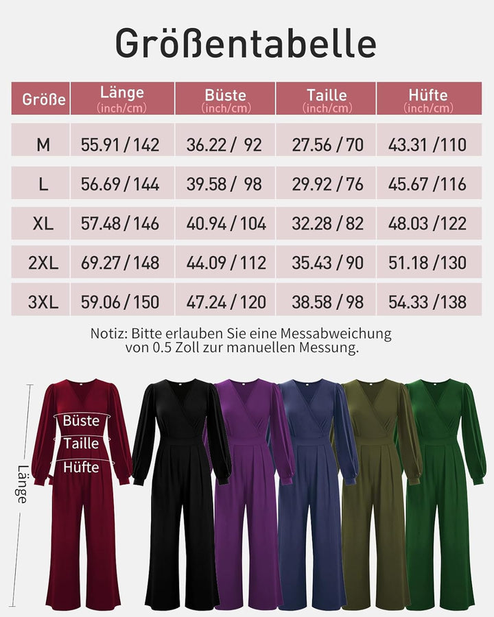 Tanmolo Damen Lang Jumpsuit Langarm V-Ausschnitt Overall Elegant Hosenanzug Weites Bein Romper Mit T
