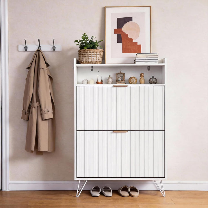 LEADZM Schuhschrank Schmal,Schuhkipper mit 2 Flip-Schubladen Schuhregal für den Eingang, Flur, Wohnz