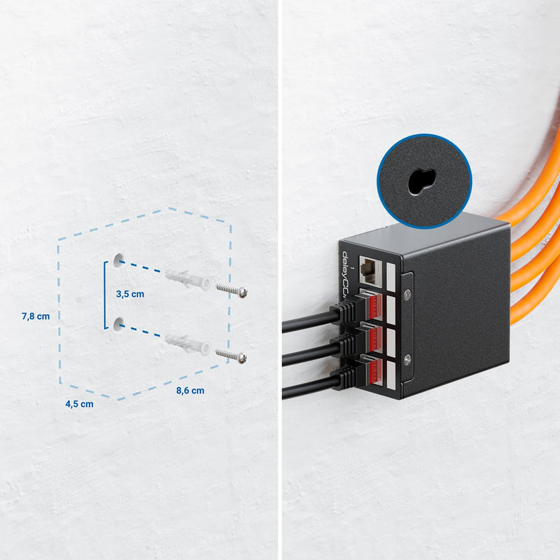 deleyCON 4 Port Patchpanel Set Patchfeld Verteilerfeld 1 HE + 4x RJ45 Keystone Jack Modul STP CAT6a