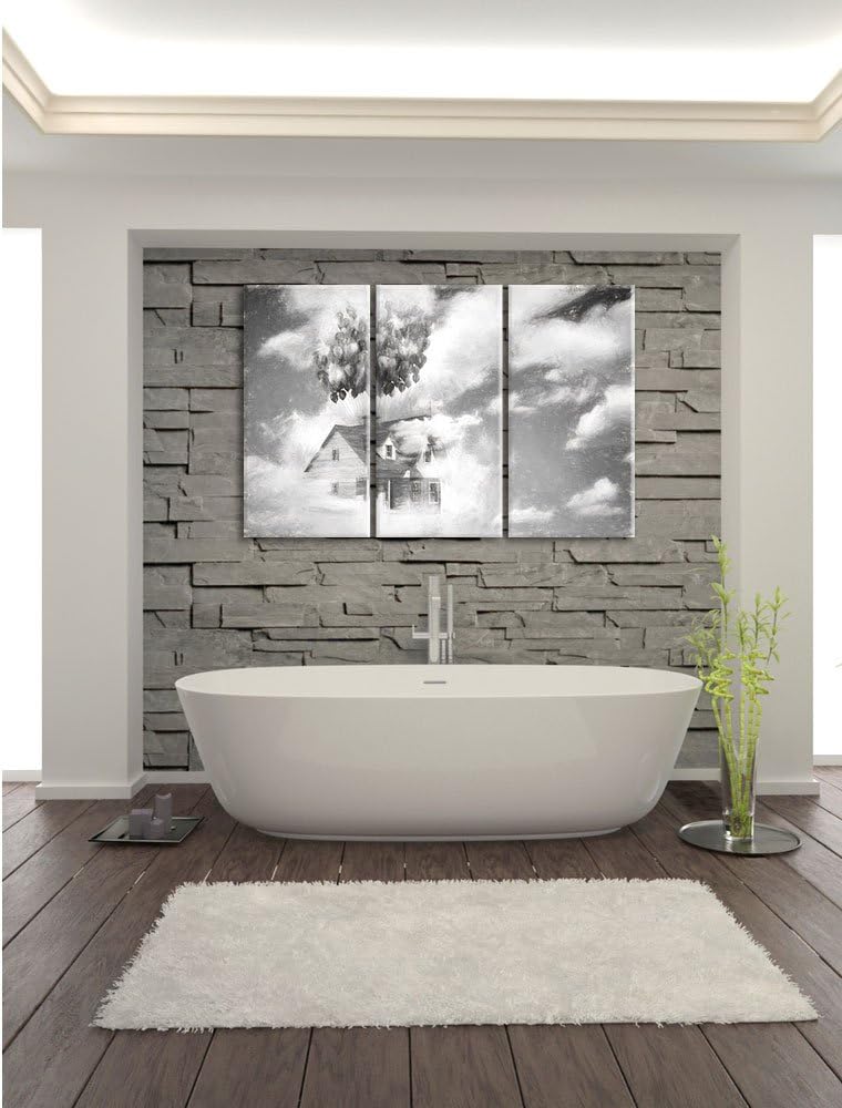 Pixxprint fliegendes Haus mit Luftballons als Leinwandbild/Grösse: 3 Teilig (120x80 cm) cm/Wandbild/