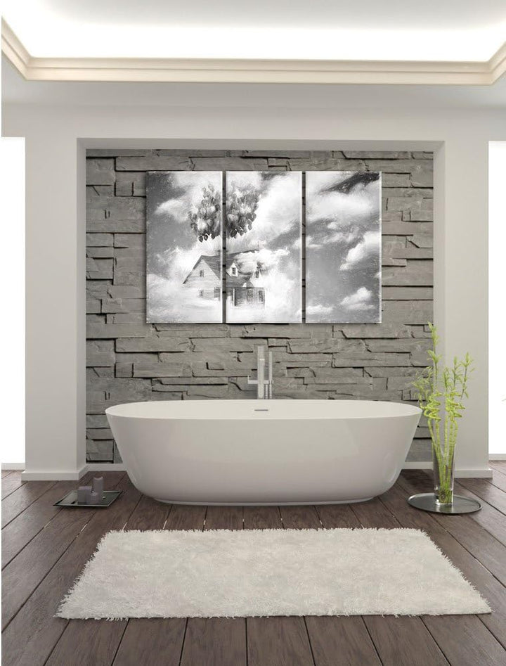 Pixxprint fliegendes Haus mit Luftballons als Leinwandbild/Grösse: 3 Teilig (120x80 cm) cm/Wandbild/