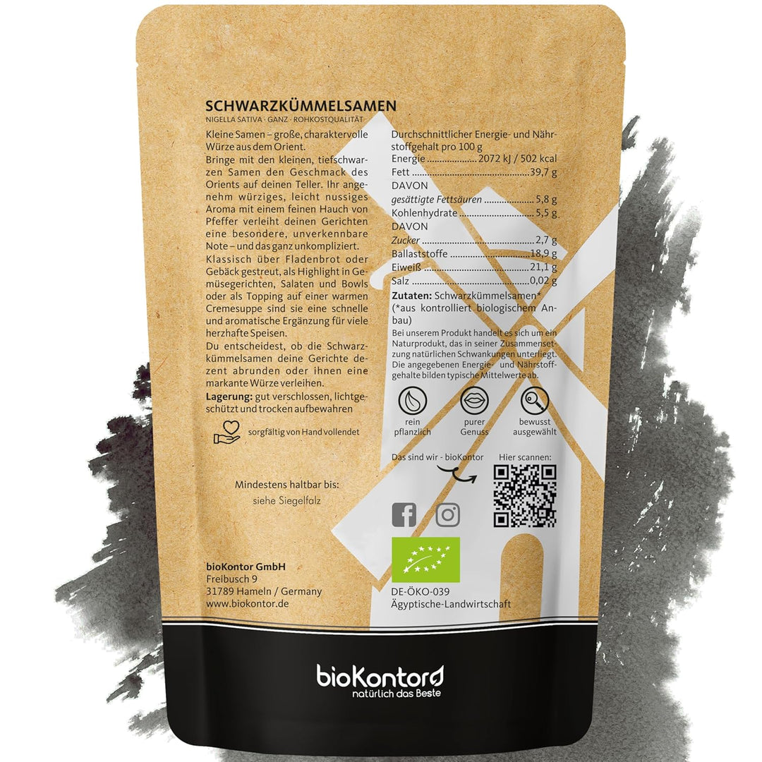Schwarzkümmelsamen BIO ganz 1000 g I Schwarzkümmel ägyptisch I Rohkostqualität - 100% naturbelassen