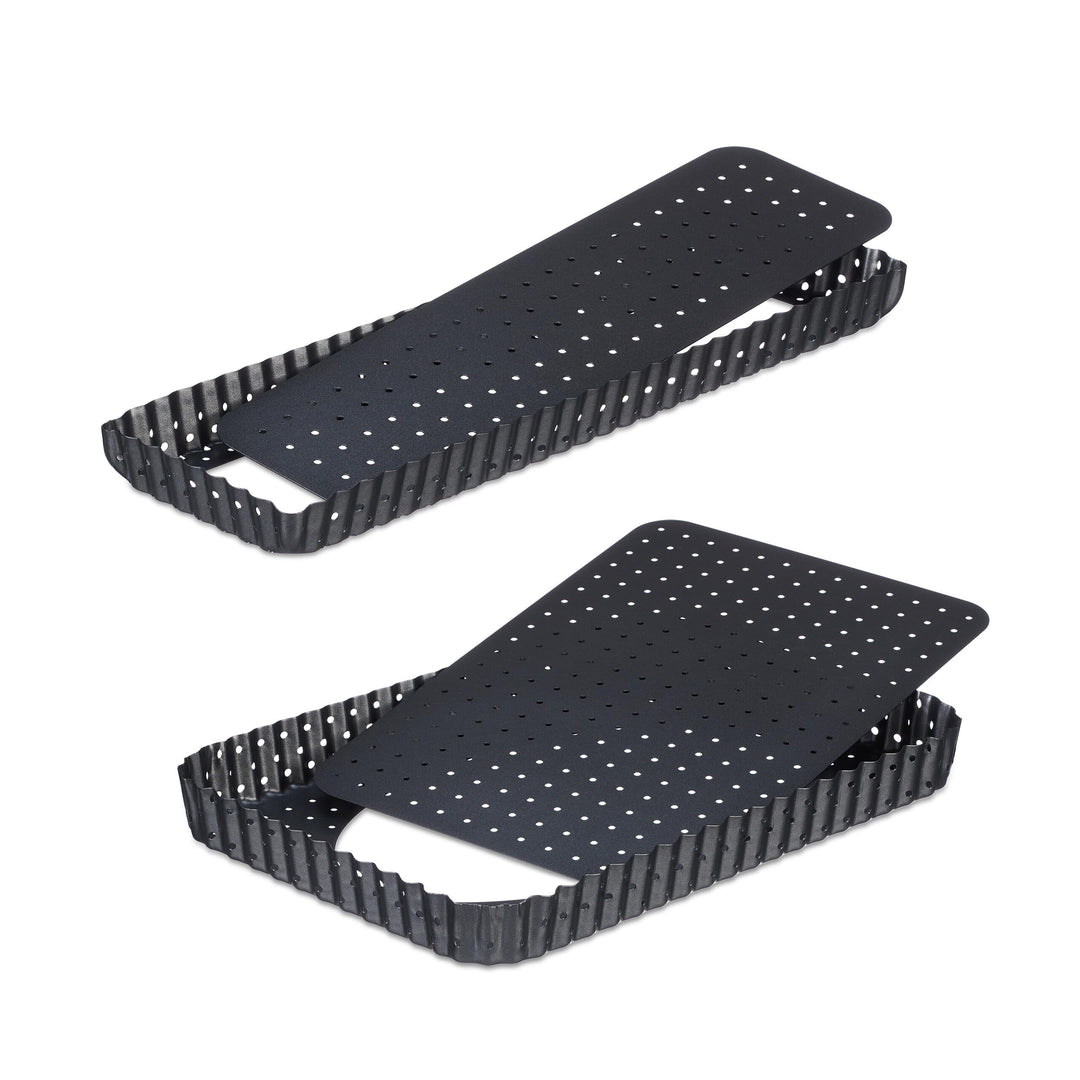 Relaxdays Tarteform, 2er Set, mit Hebeboden & Löchern, 2 Grössen, antihaftbeschichtet, rechteckige Q