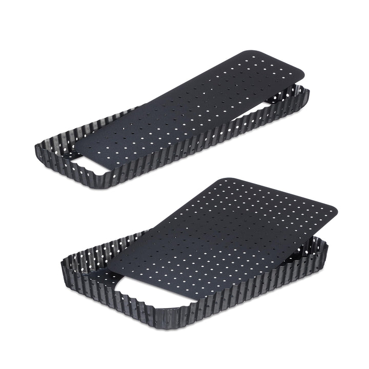 Relaxdays Tarteform, 2er Set, mit Hebeboden & Löchern, 2 Grössen, antihaftbeschichtet, rechteckige Q