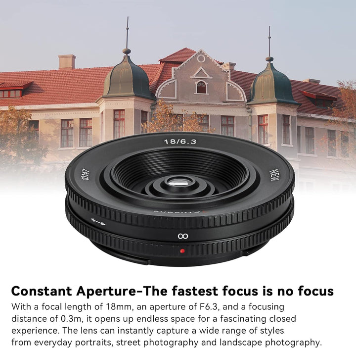 7artisans 18 mm F6.3 MFT M4/3 Objektiv, ultradünn, APS-C Prime Kompaktkamera, spiegellos, für Panaso