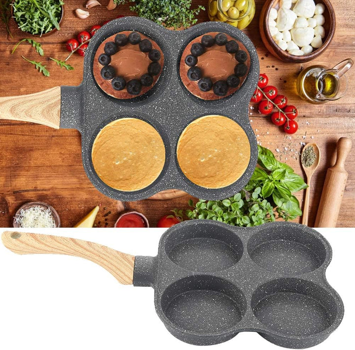 Langlebiger Pfannkuchenhersteller, Aluminium-Maifan-Steinbeschichtung Antihaft-4-Loch-Omelettpfanne,