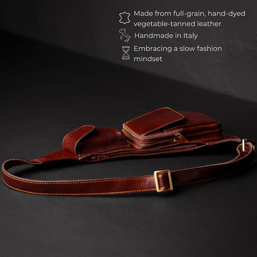 Time Resistance Brusttasche Leder - Damen und Herren Bauchtasche - Sling Bag - 100% Leder - Italieni
