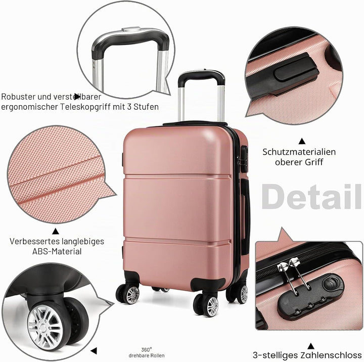 Kono Reisekoffer Handgepäck Koffer mit Rollen Hartschale Trolley 55x38x22cm 33 Liter Leichtgewicht A