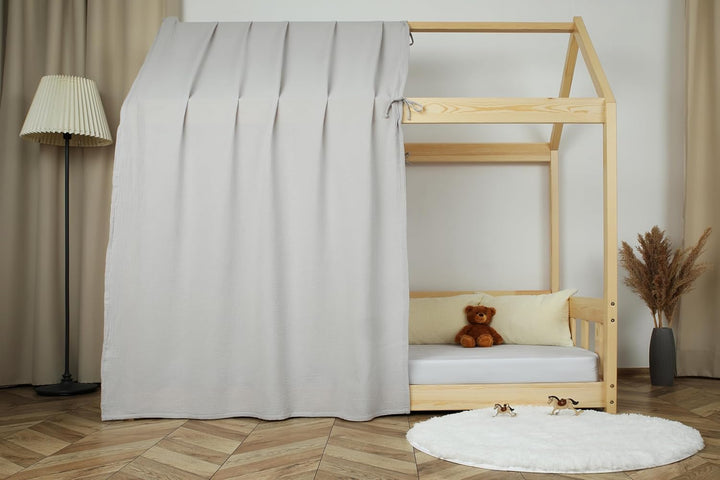 Hausbett Himmel - 100% Baumwolle - Betthimmel Hausbett aus Musselin - Bett Vorhang Kinderbett - Himm