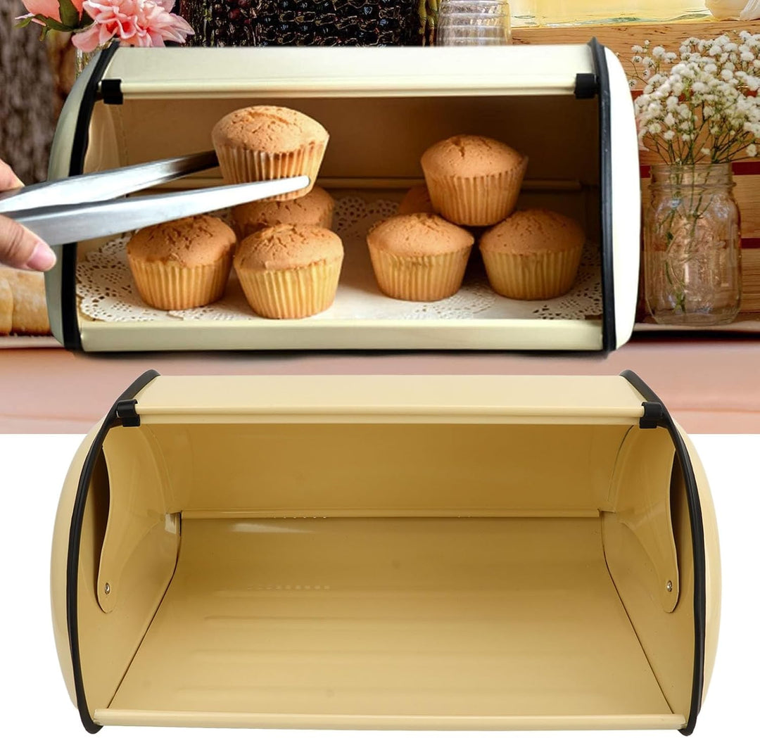 Metall Brotkasten, 14.5 x23x34.5cm Brot Aufbewahrung Behälter mit Aufrolldeckel, Retro Brotbox aus M