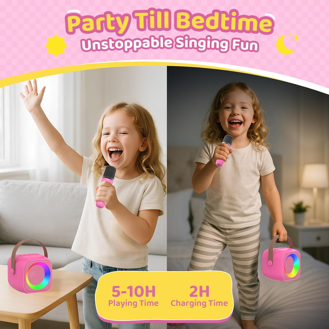 Karaoke Maschine mit 2 Karaoke Mikrofon, Tragbaren Bluetooth Lautsprecher für Erwachsene/Kinder, Ges