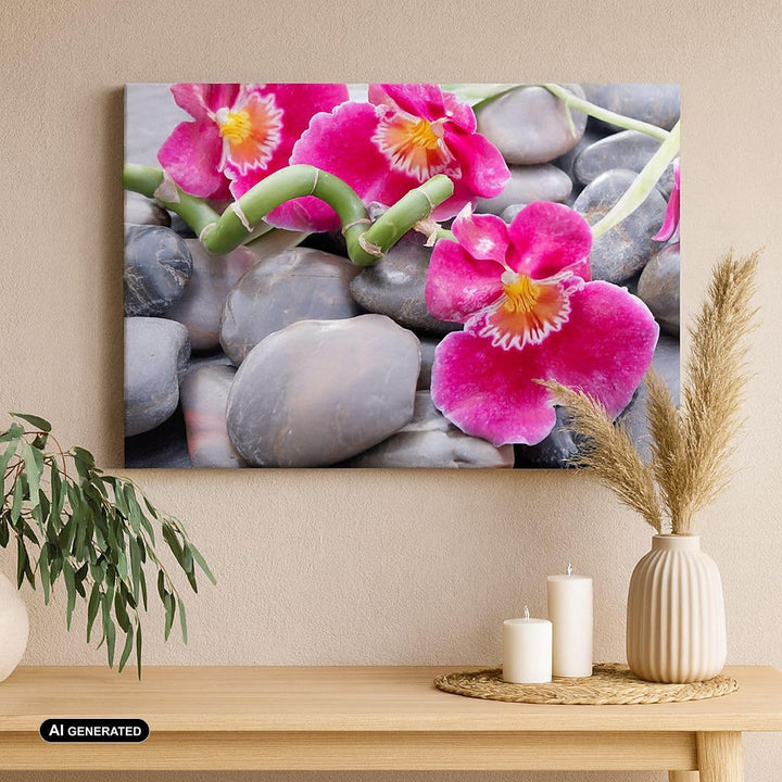 Bilder auf Leinwand 100x70cm Leinwandbild Asiatisch bambus orchidee steine Gross Wanddeko Bild Schla