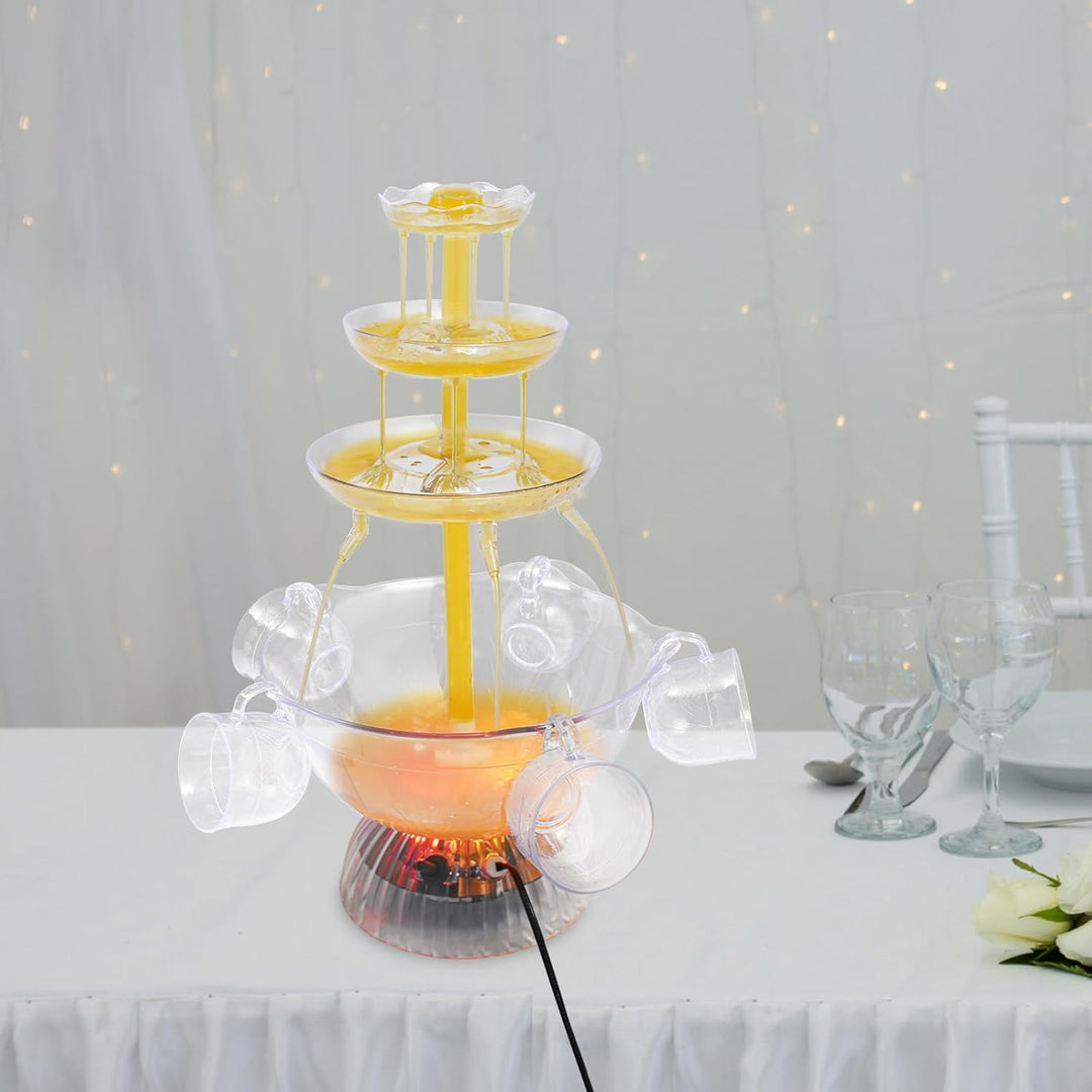 3-stufiger Partybrunnen mit LED-Beleuchtung, Klarer Getränkebrunnen inkl. 5 Tassen für Wein, Saft &amp;