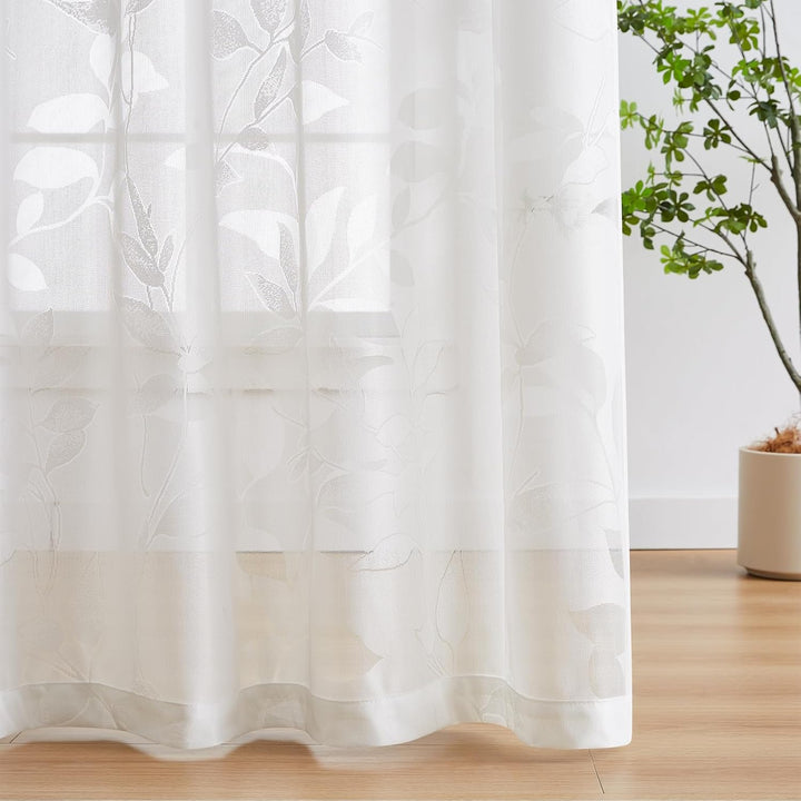 Treatmentex Durchsichtig Spitze Vorhang Jacquard Gardinen mit Ösen Blättermuster Halbtransparente Vo