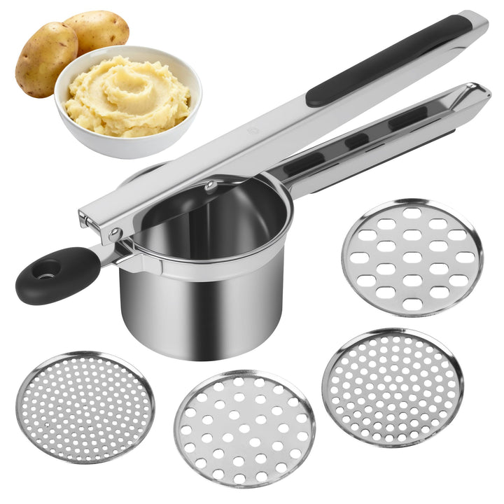 Kartoffelpresse mit 4 Austauschbare Sieb,Spätzlepresse,Edelstahl Kartoffelpresse,Kartoffelpresse für