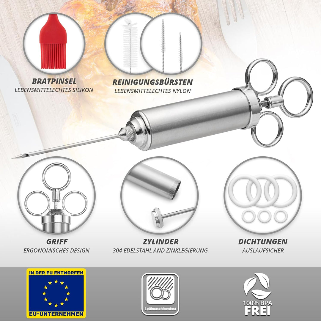 Fleischinjektor-Spritzen-Set mit 3 Marinadennadeln, Grillwerkzeug aus Edelstahl mit 2 Unzen Fassungs