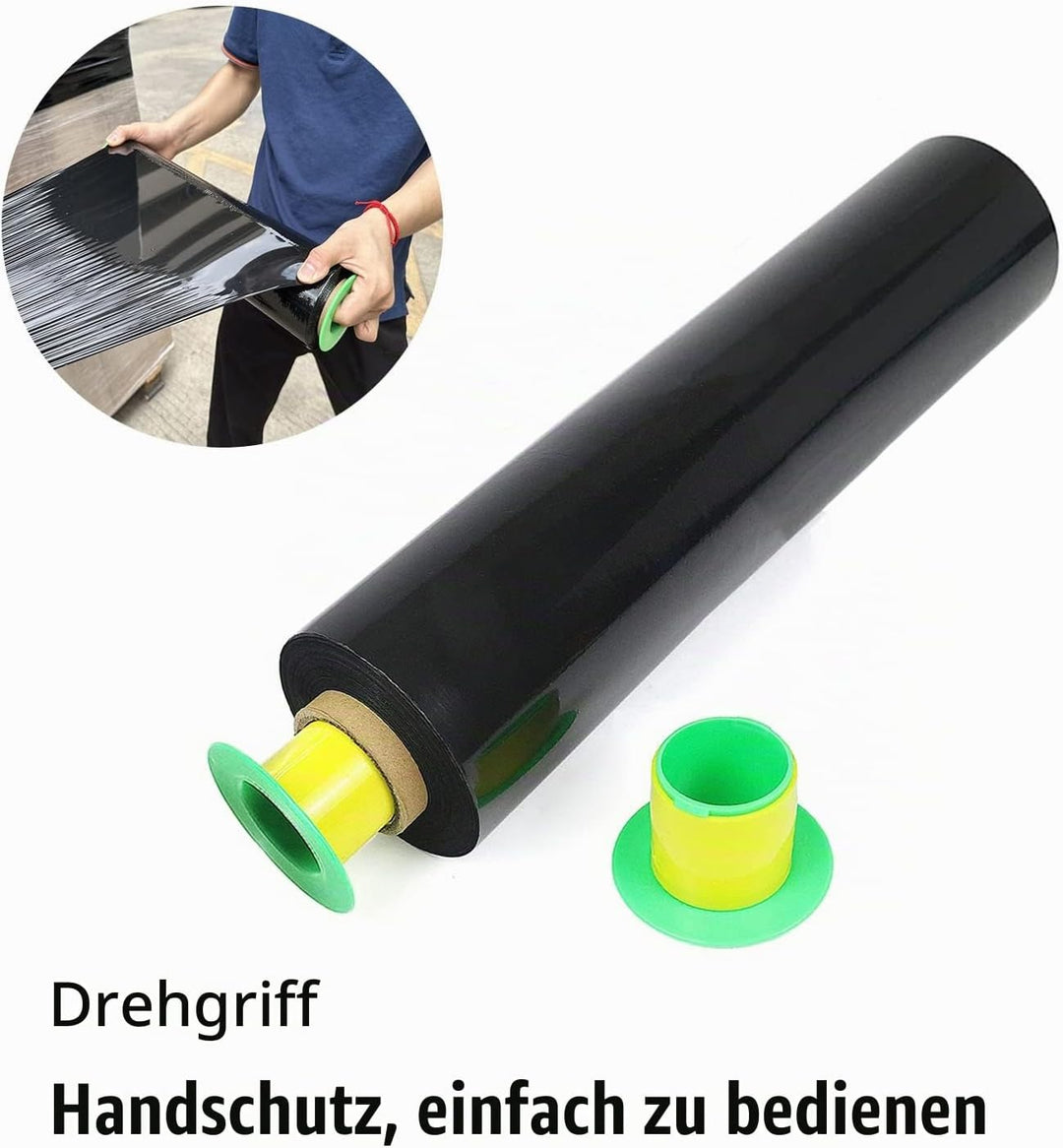 CHUANGSEED Stretchfolie Packfolie Schwarz 2Rollen Strechfolienrolle Palettenfolie mit Drehbarer Hüls