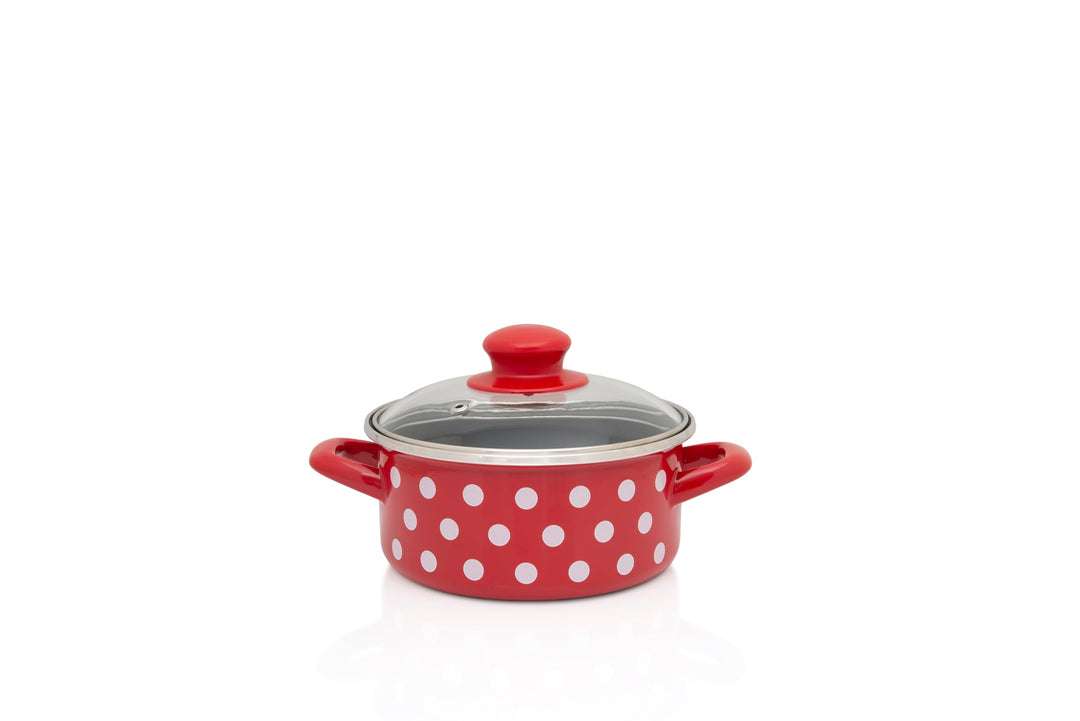 Metalac Schmortopf 14cm|1l, WEIssE PUNKTE, Emailliert, im Vintage Design