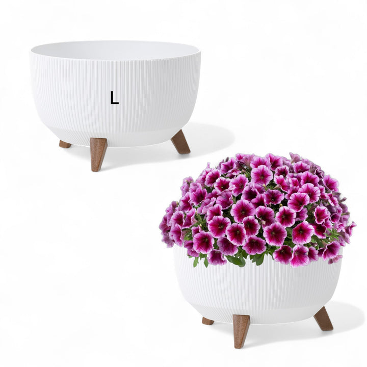 MELTOM Blumentopf Schale mit Füssen Einsatz Kräutertopf Übertopf Pflanzschale Eco Recycled (Weiss, L