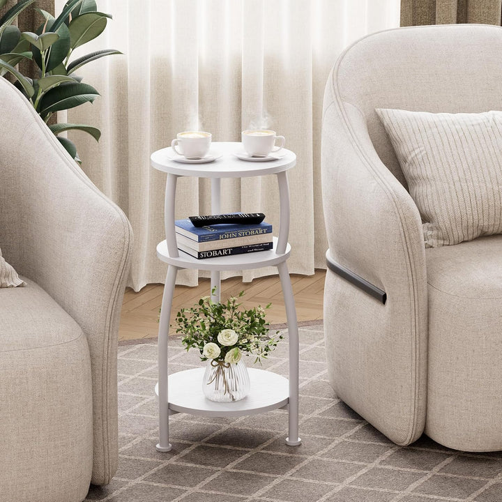 Beistelltisch rund, Kleiner Runder Tisch 3 Ebenen, Couchtisch klein mit Aufbewahrung, Nachttisch, Ka