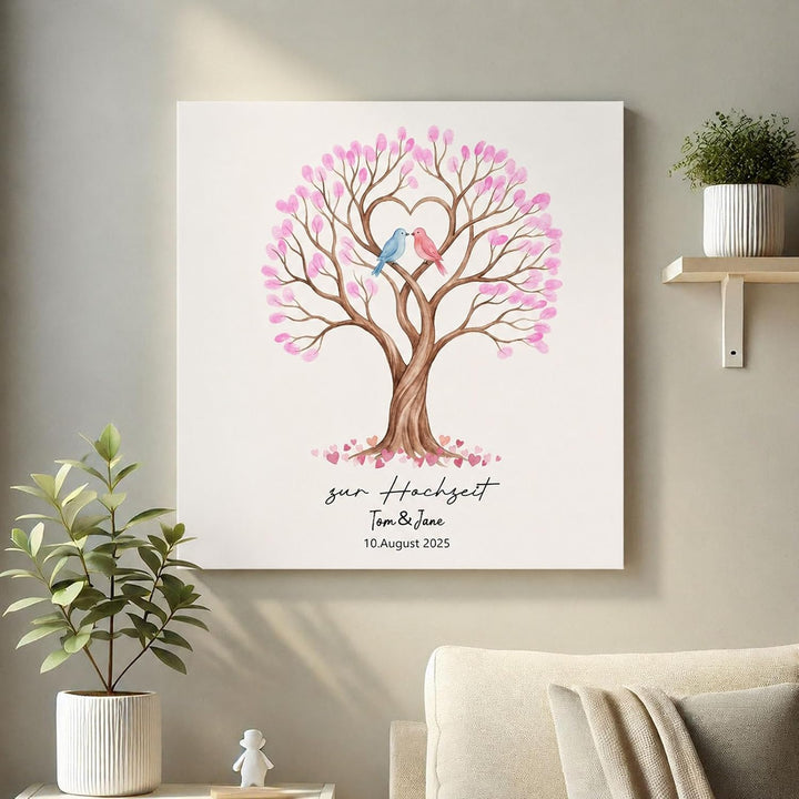 Tenare Gästebuch Hochzeit 50 x 50 cm, Leinwand mit Holzrahmen | Fingerabdruck Hochzeit mit Stempelki