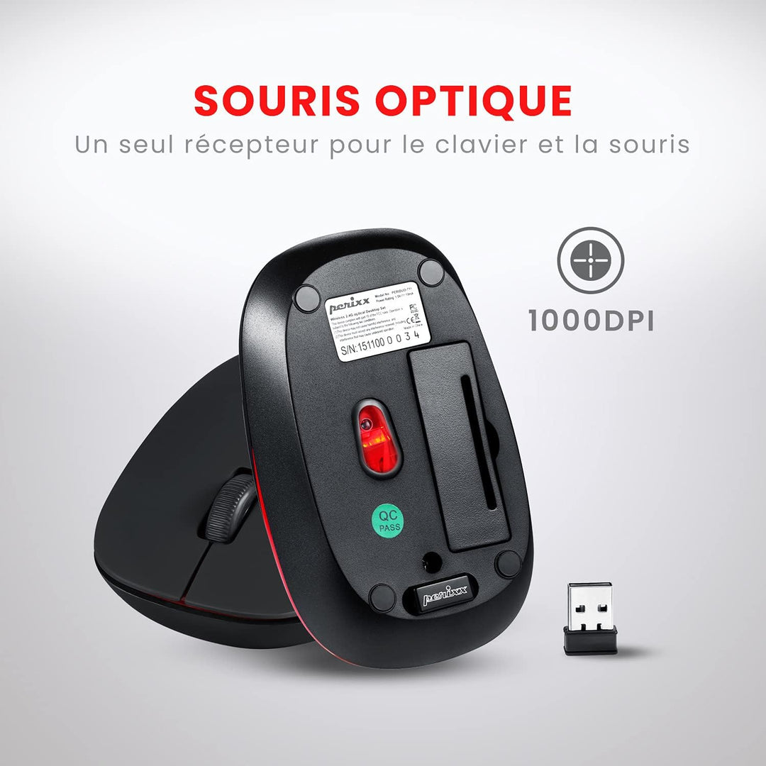 Perixx PERIDUO-712, Ensemble Clavier Souris Mini Sans Fil Pour Windows - 12 Touches Multimédia, Noir