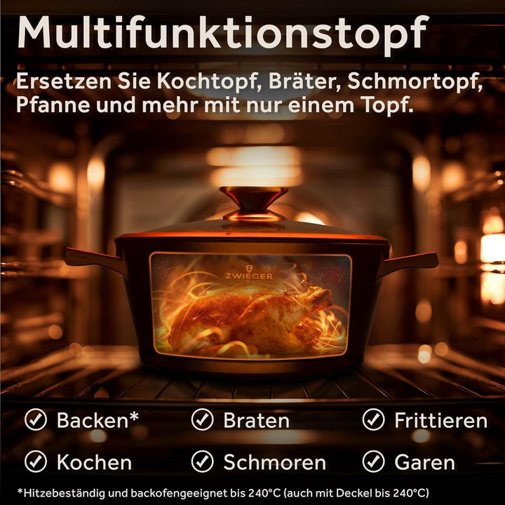 ZWIEGER 3-in-1 Schmortopf mit Deckel Backofengeeignet 28 cm - Gross Bräter induktion, brotbackform m