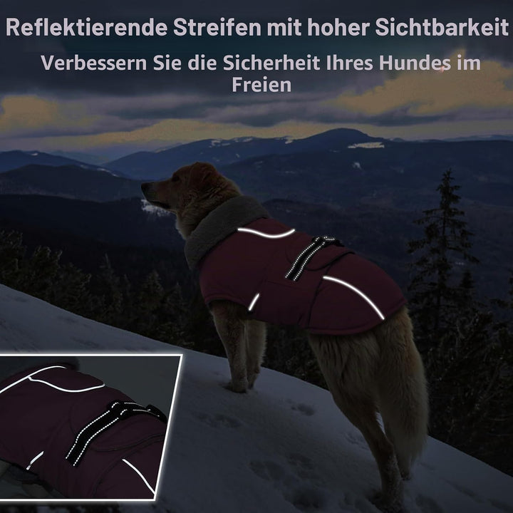 Lelepet Hundejacke Winter Warmer Hundemantel, Wasserdichter Wintermantel Fleece Hundeweste für Mitte