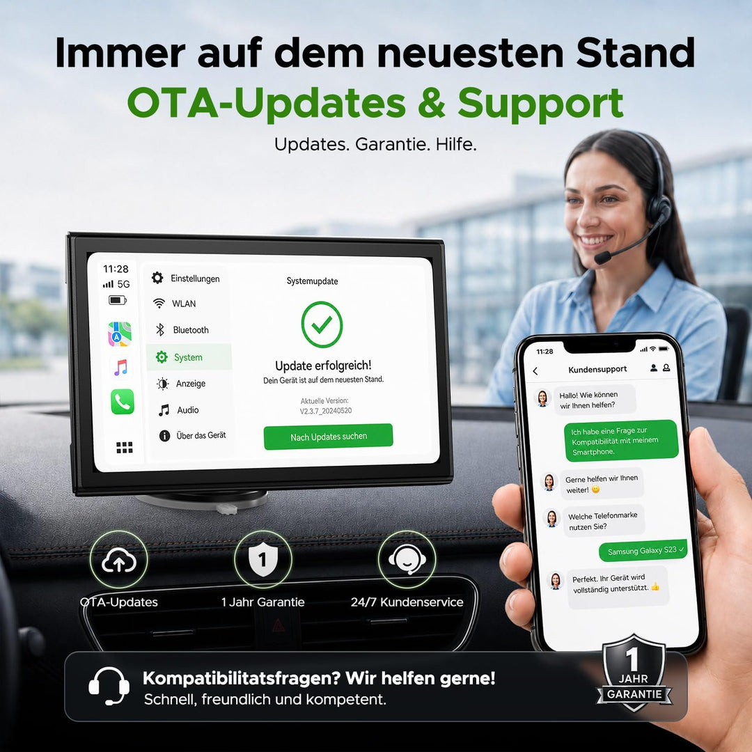 LAMTTO Wireless CarPlay Display &amp; Android Auto Display fürs Auto Nachrusten | 7 Zoll Tragbare Autora