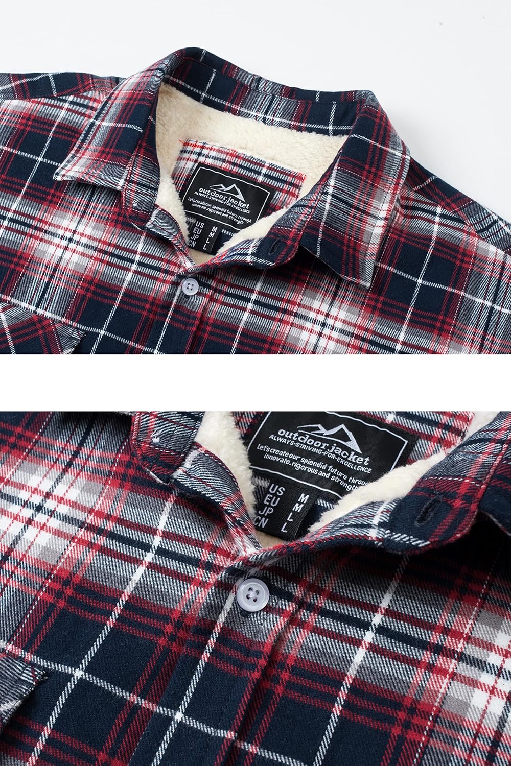 TACVASEN Herren Fleece Thermohemd Warm Flanellhemd Holzfällerhemd Winter Innenfleece Jacke S Rot Wei