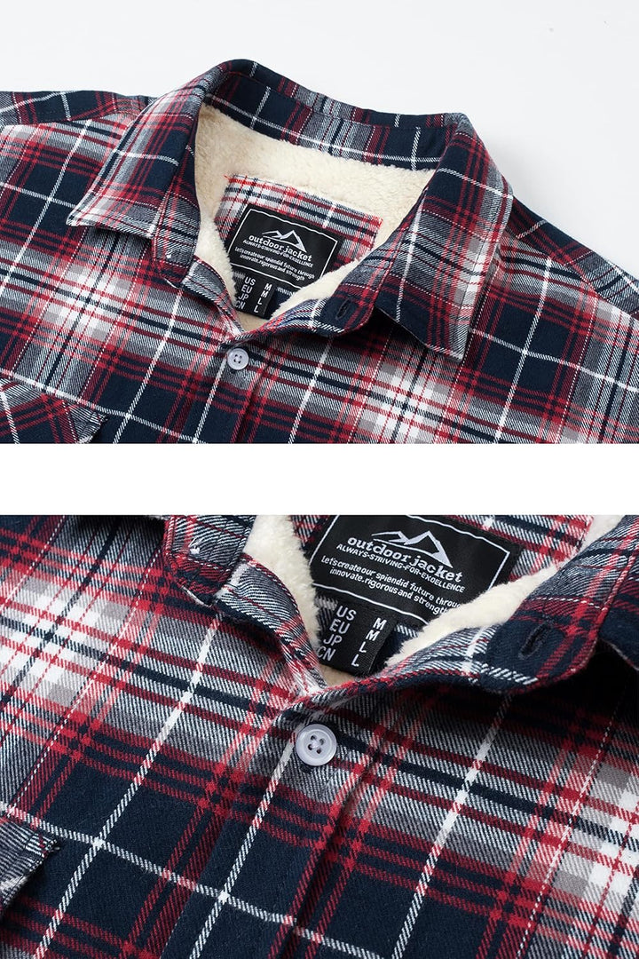 TACVASEN Herren Fleece Thermohemd Warm Flanellhemd Holzfällerhemd Winter Innenfleece Jacke S Rot Wei