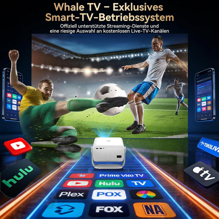 Beamer 4k 【Kompatibel mit Netflix/360° Drehbar】,Smart Beamer mit Autofokus/6D Trapezkorrektur,1080P