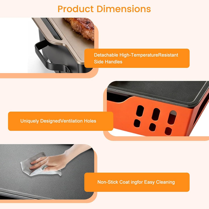 BBQ Warmhalteplatte Grillgut, BBQ Board zum Warmhalten fürs Grillen &amp; Essen | mit 3 Teelichthaltern,