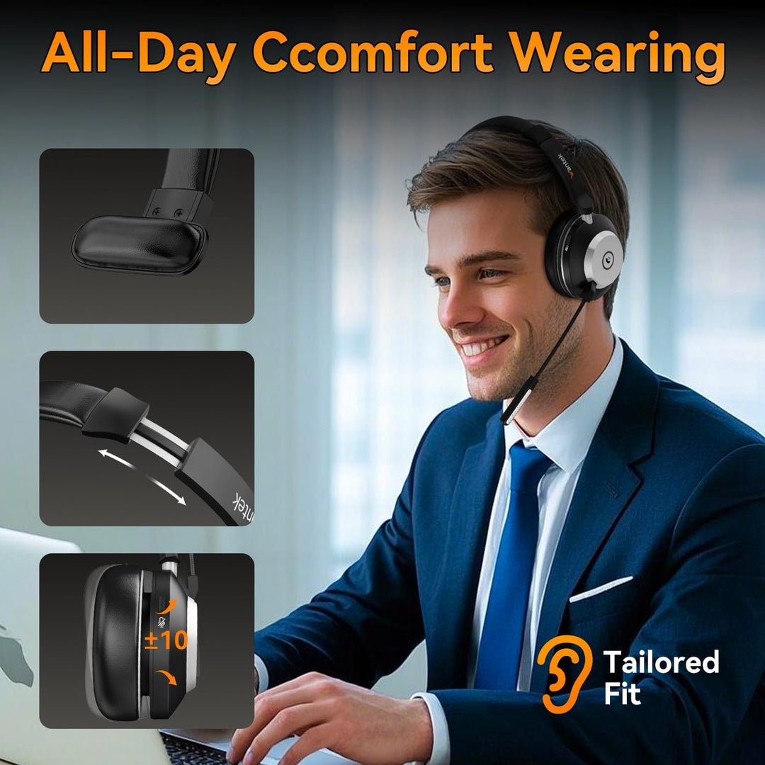 Wantek Kabelloses Headset | 2.4G/BT 6.0 Doppelmodus | 40h Akkulaufzeit | Rauschunterdrückungsmikrofo
