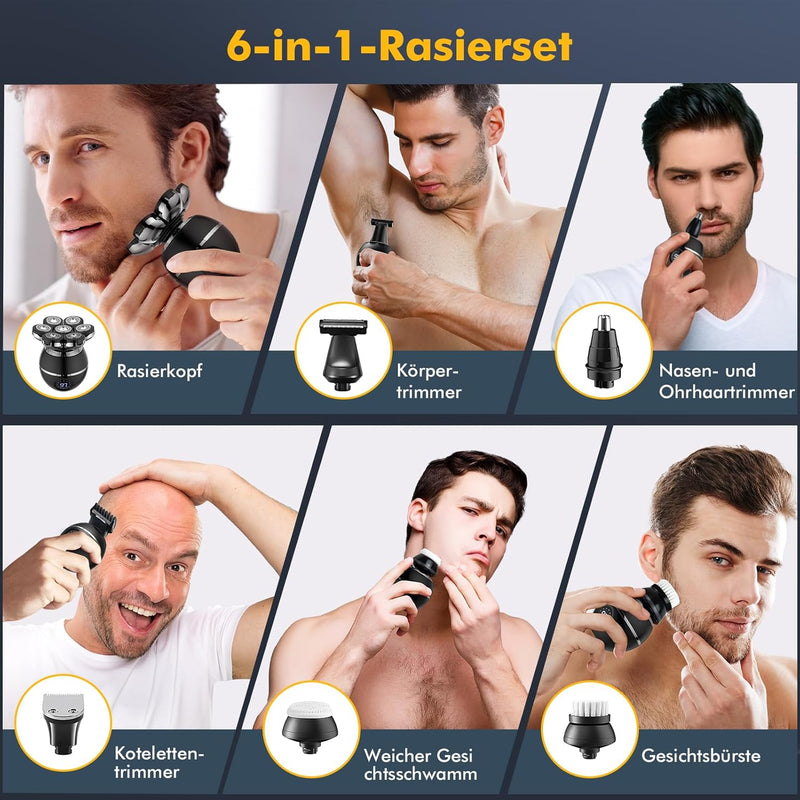 ETENTOUS Glatzen Rasierer Herren Elektrisch, 7D Elektrorasierer Herren -6 in 1 Kopfrasierer für Männ