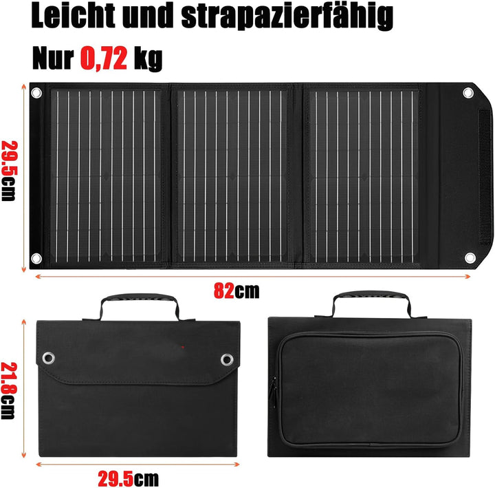 30W Tragbares Faltbares Solarpanel mit Schnellladefunktion, USB-/DC-/Typ-C-Ausgängen, Solarladegerät