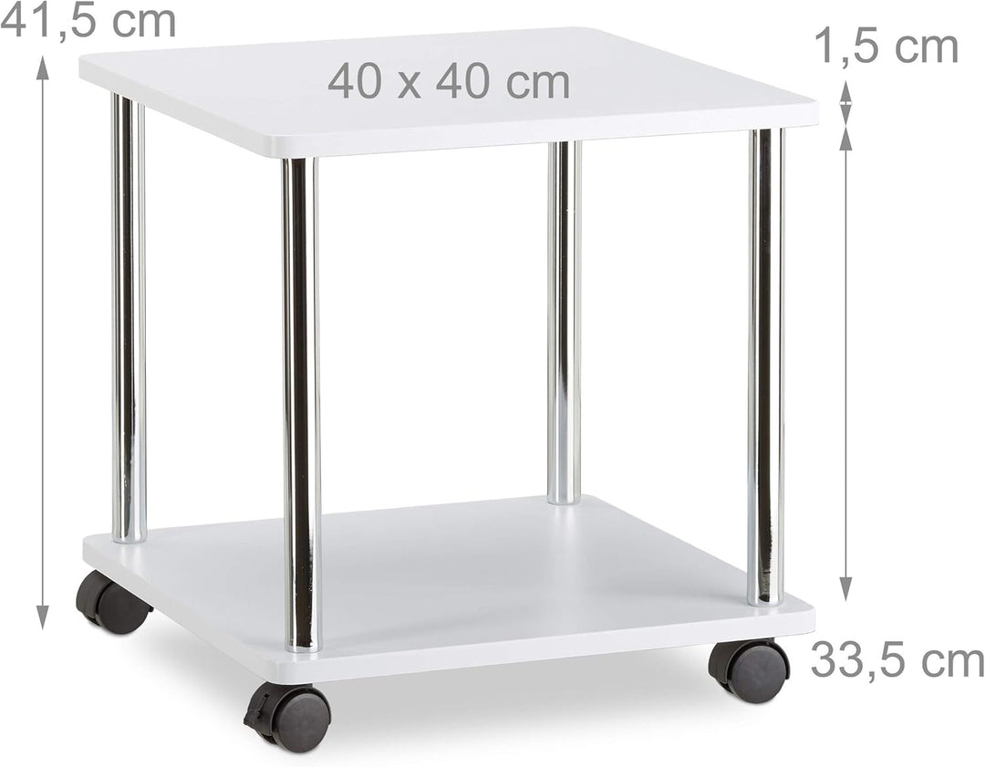 Relaxdays Beistelltisch rollbar, Allzweckwagen Holz, 4 Rollen, quadratischer Couchtisch, HxBxT: 41,5